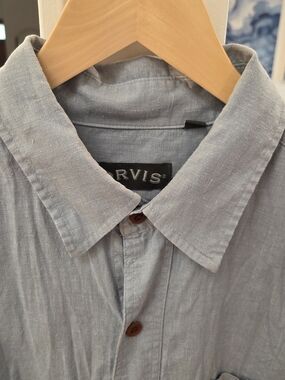Orvis Men's Light Blue Hemp Blend Relaxed Fit Short Sleeve Button-Up Shirt (L)